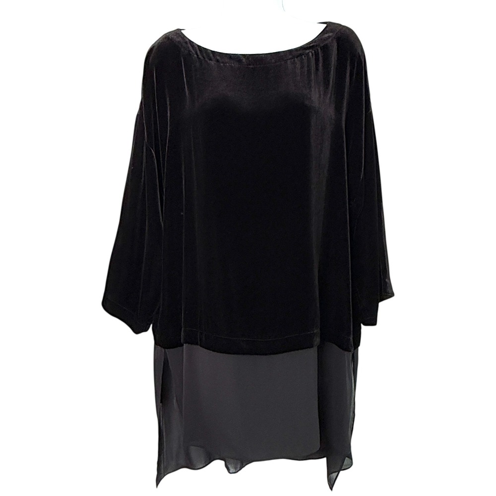 Eileen Fisher Silk Blend Velvet Chiffon Hi-Low Tunic Top‎ Sz 1X Quiet Luxury